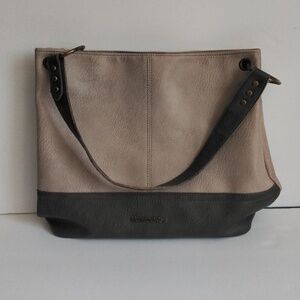 Neutral Two-Tone Leather Shoulder Bag by